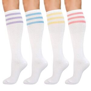 Women's 4 Pairs Casual Knee High Socks Soft Stretch Cotton All Season Gift
